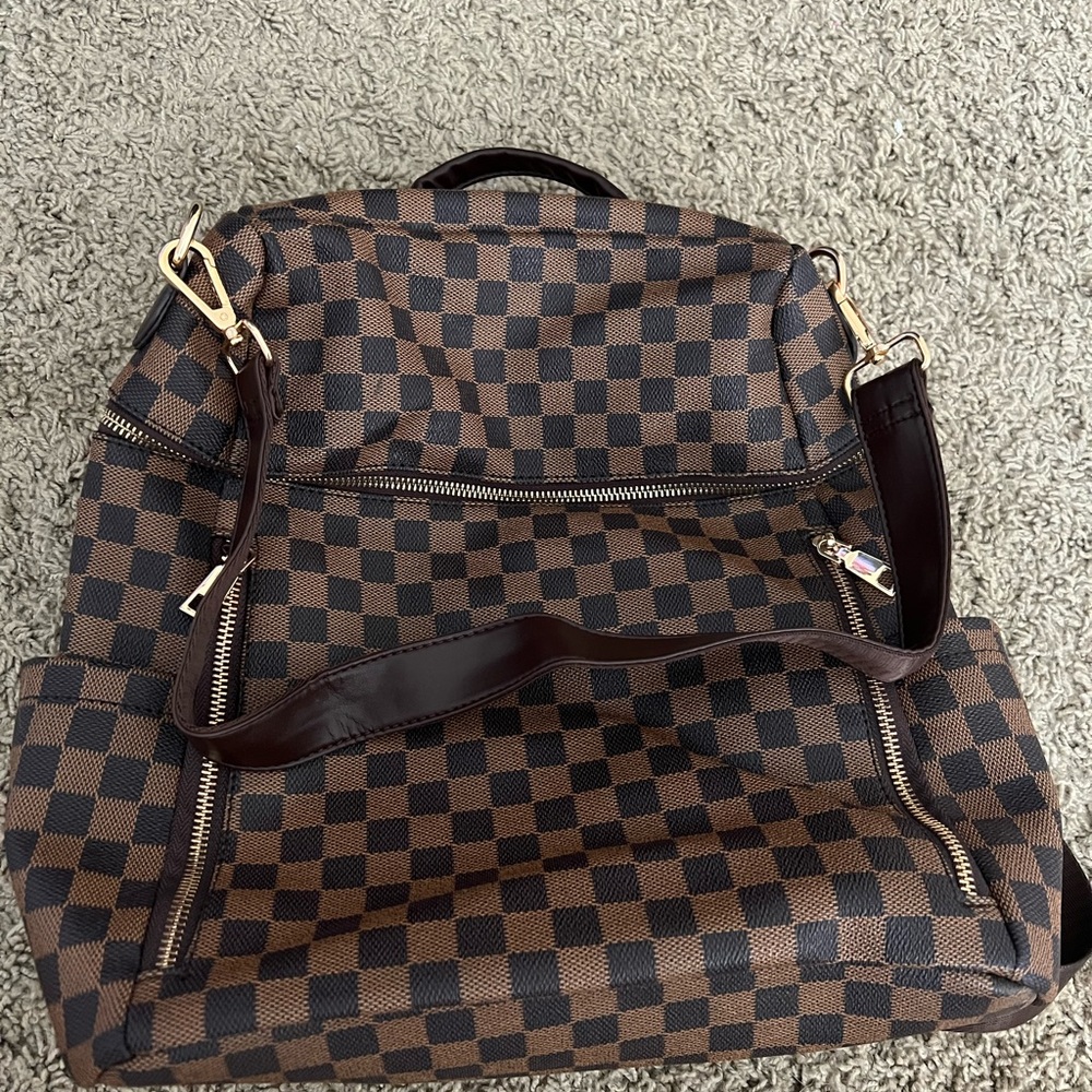 Brown checkered backpack